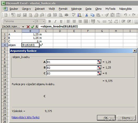 Excel - vlastní funkce