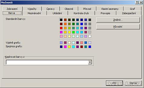 Změna palety barev v MS Excel