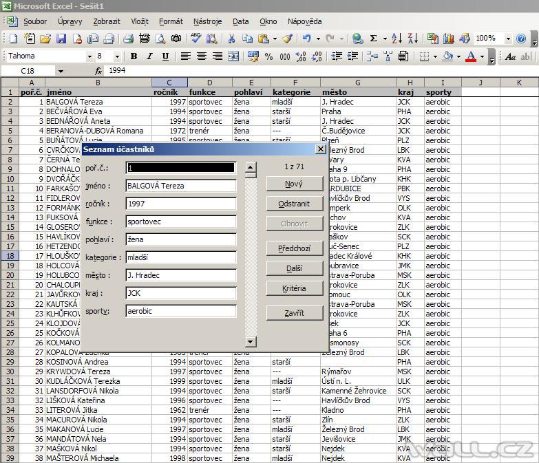 Excel - Formuláře pro zadávání dat