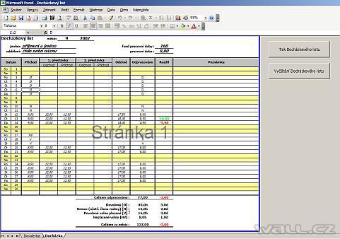Excel - Docházkový list