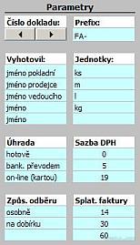 Excel Faktura - parametry