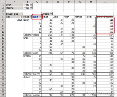 Excel - kontingenční tabulka
