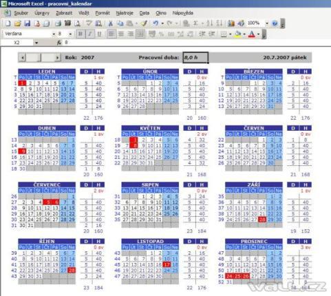 Excel - Pracovní kalendář