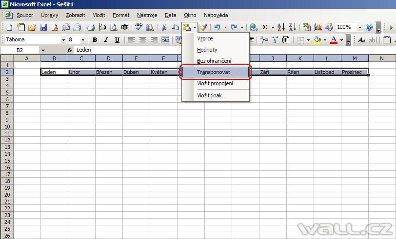 Excel - funkce Transponovat