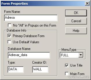 PDA Toolbox, vlastvosti formuláře Adresa