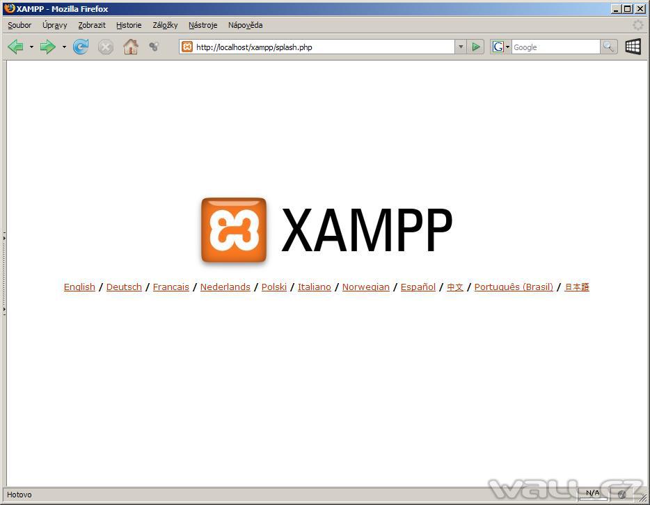 XAMPP - vstupní stránka.