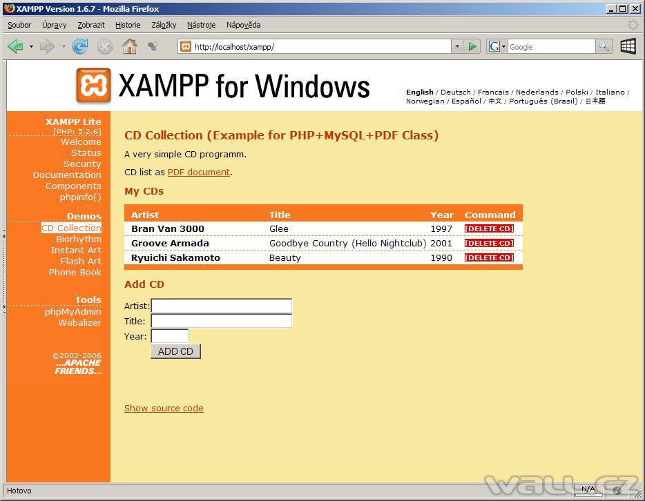 XAMPP - vzorová databáze.