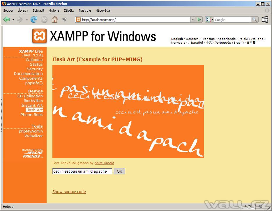XAMPP - ukázka Flash Art.